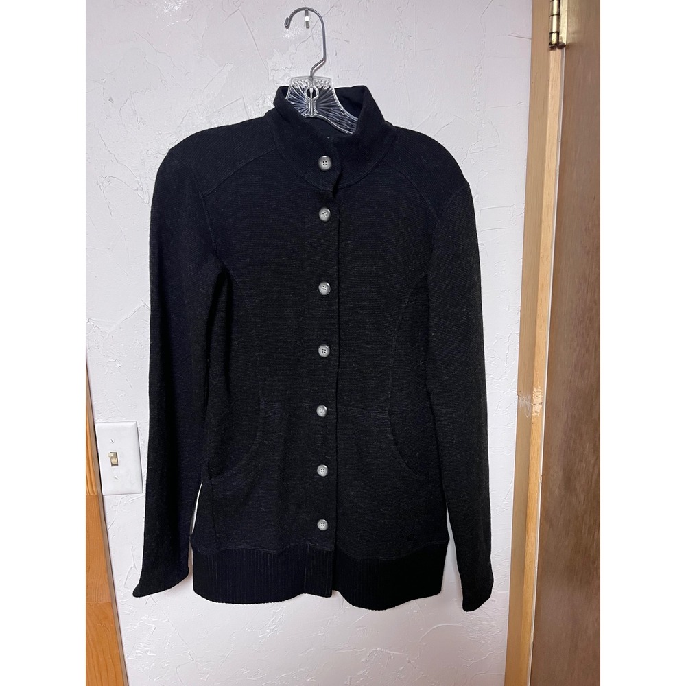 Mountain Hardwear Womens Recycled Wool Blend Button Up Sweater Jacket Black S